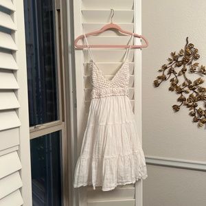 Aerie - Deep V White V Neck Spaghetti Strap Dress with Woven Top